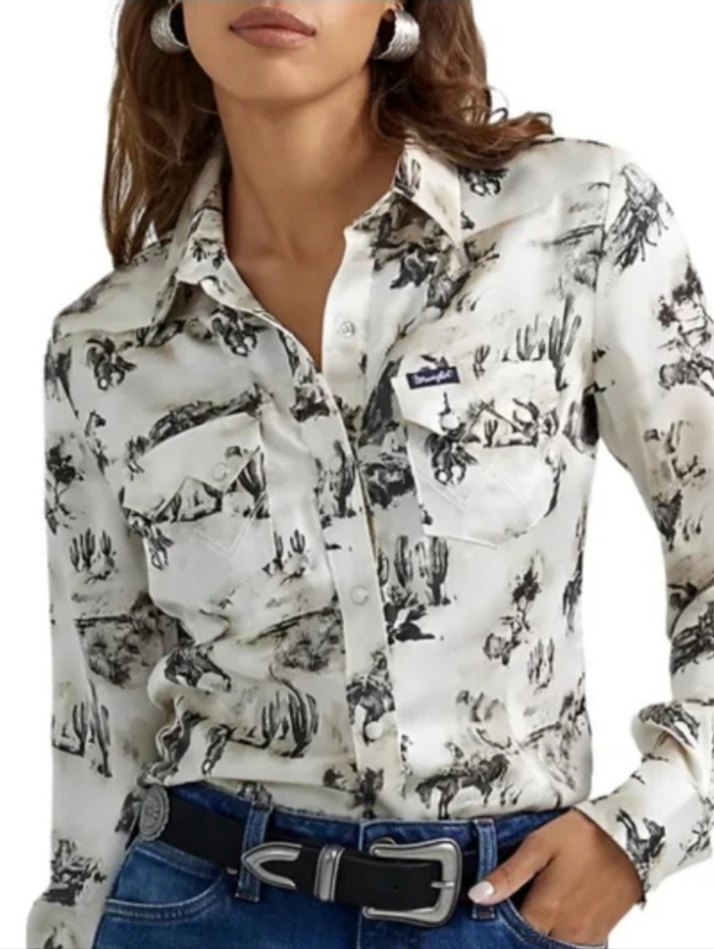 WRANGLER Women’s Retro Shirt XL Conversational Print Cowboy Western Pearl Snap